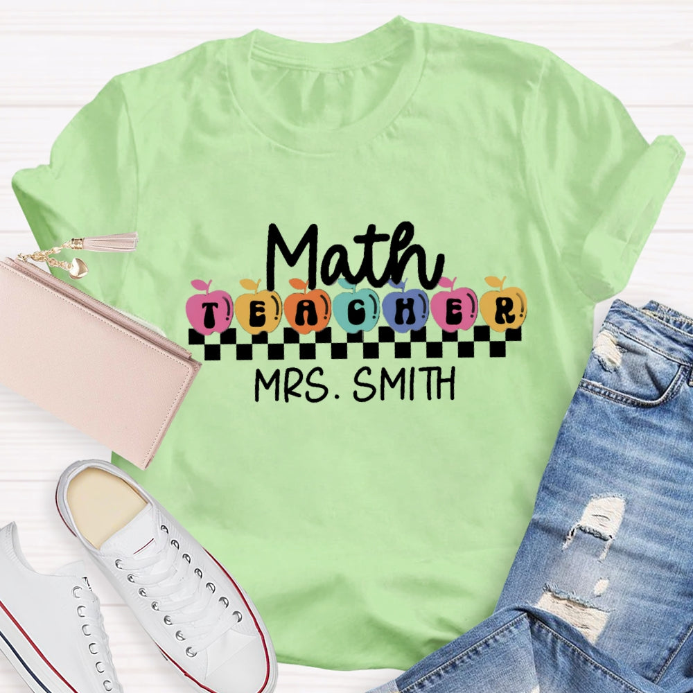 Personalized Math Teacher Name Colorful Apple T-shirt