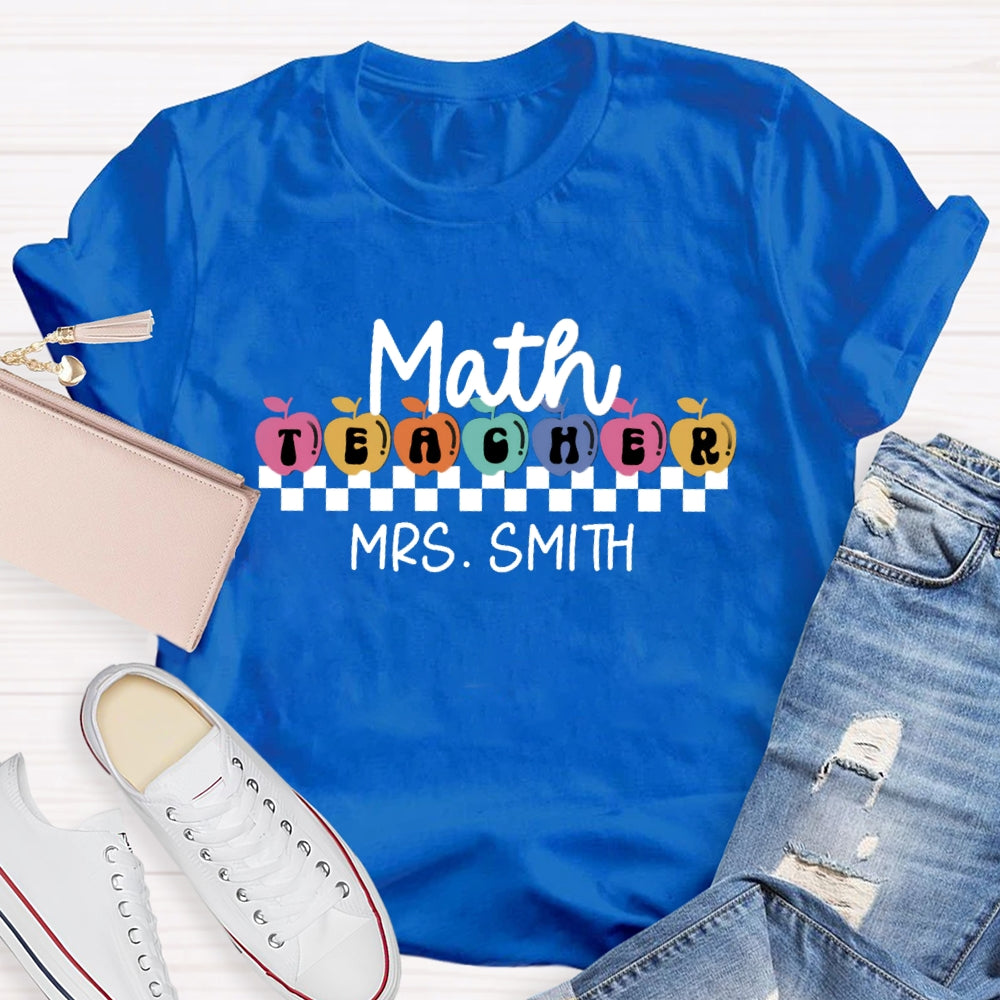 Personalized Math Teacher Name Colorful Apple T-shirt
