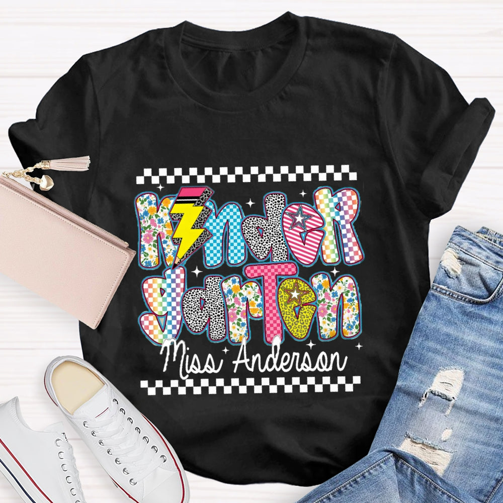 Personalized Kindergarten Teacher's Name Floral Pencil T-shirt
