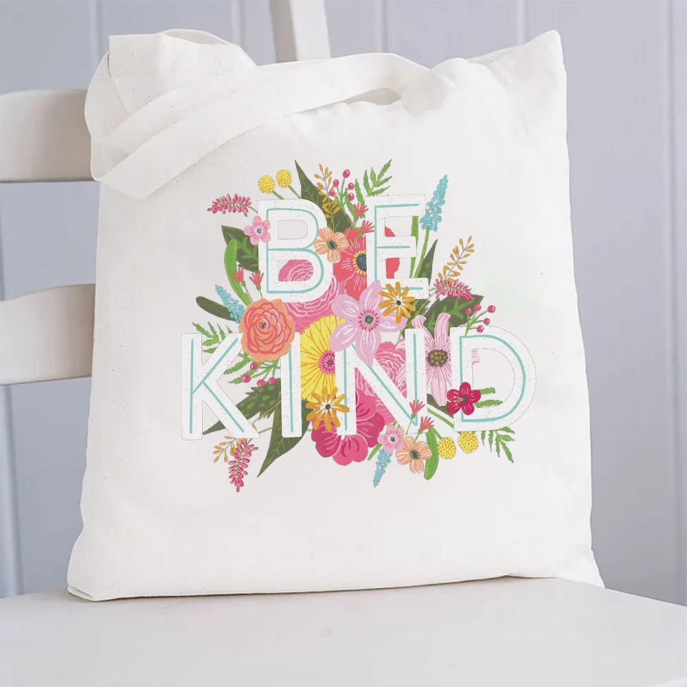 Floral Be Kind Canvas Tote Bag