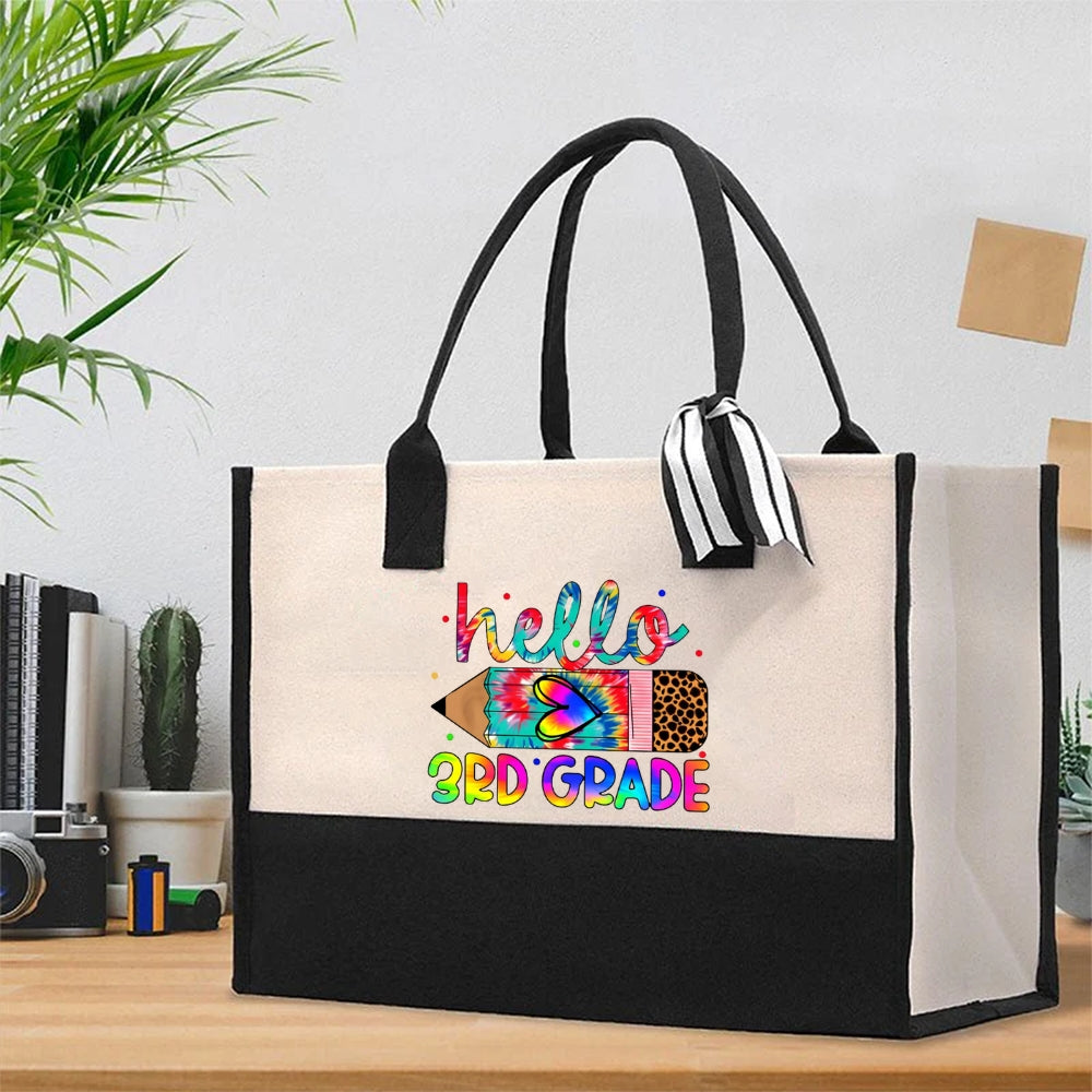 Personalized Grade Colorful Letter Back To Scool Cotton Tote Bag