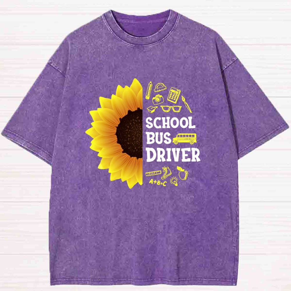 School Bus Driver Sunflower Washed T-shirt