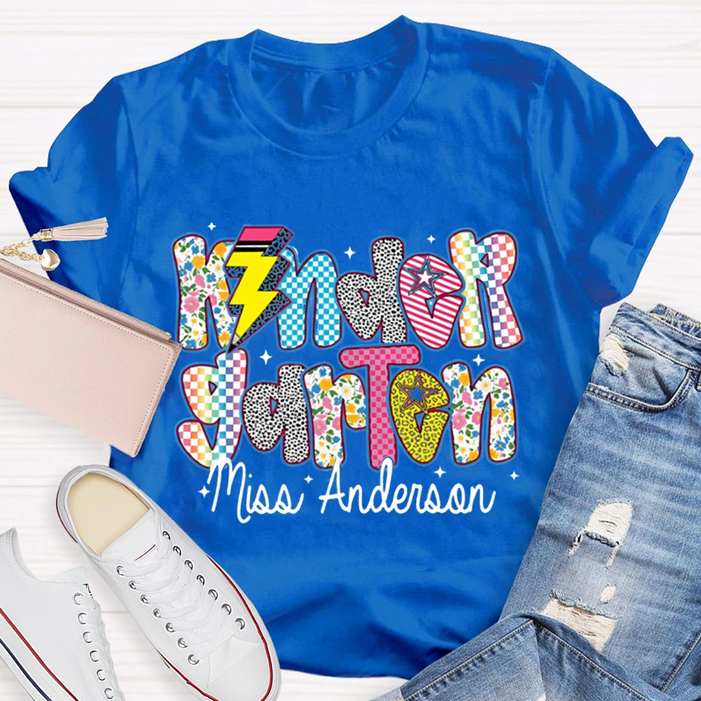 Personalized Name Kinder Garten Colorful Tie-Dye Print T-shirt