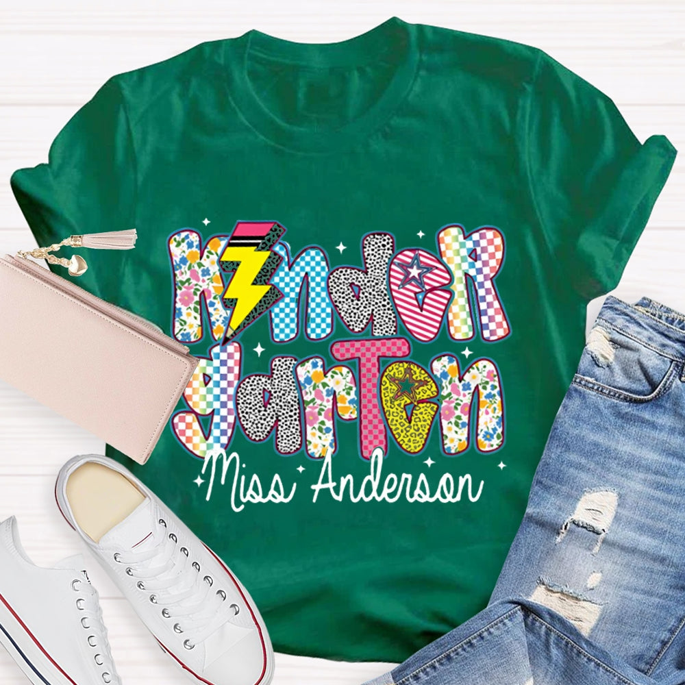 Personalized Name Kinder Garten Colorful Tie-Dye Print T-shirt