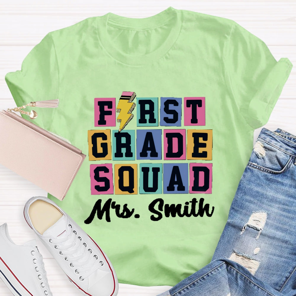 Personalized Grade And Name Squad Color blocks T-shirt