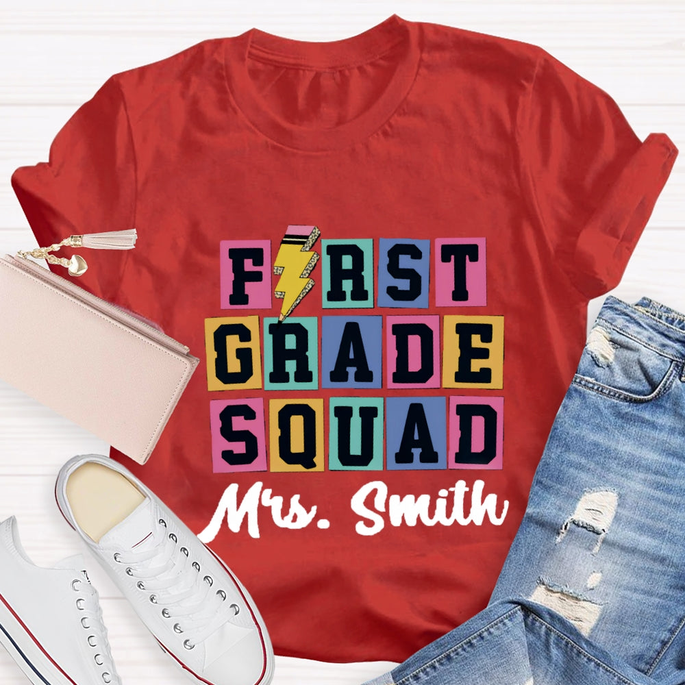Personalized Grade And Name Squad Color blocks T-shirt