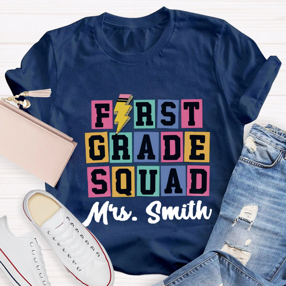Personalized Grade And Name Squad Color blocks T-shirt