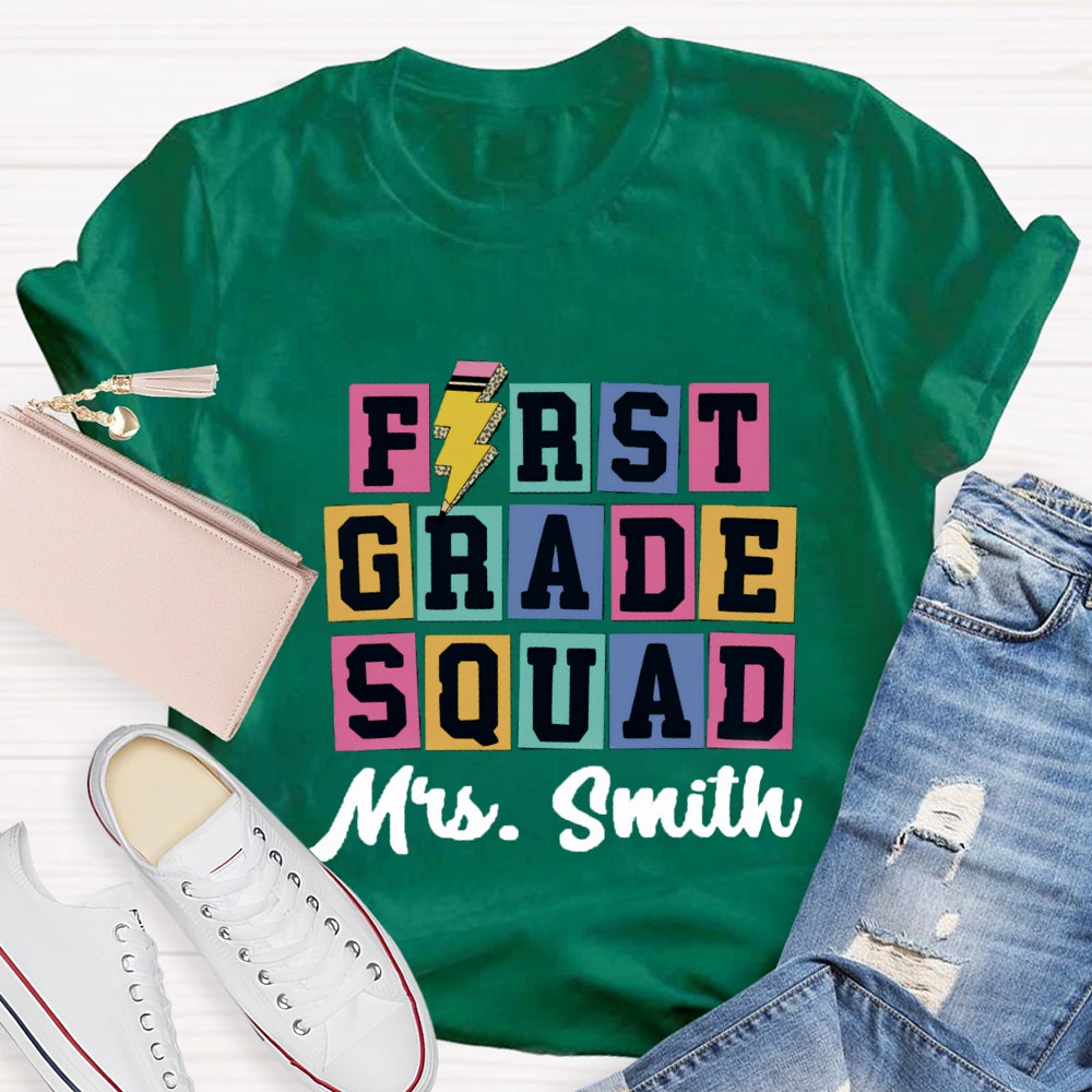 Personalized Grade And Name Squad Color blocks T-shirt
