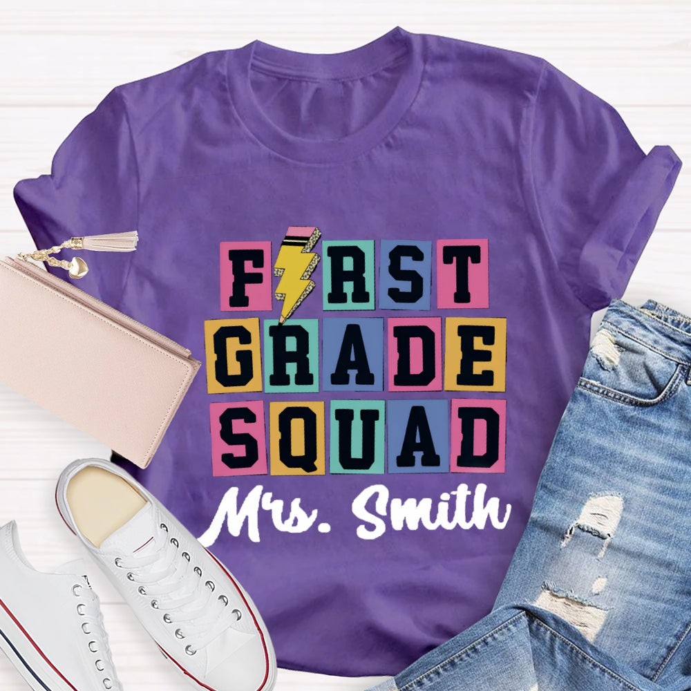 Personalized Grade And Name Squad Color blocks T-shirt