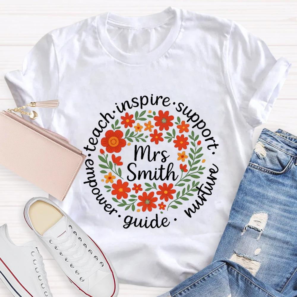 Personalized Name Floral Circle Inspire Support Them T-shirt