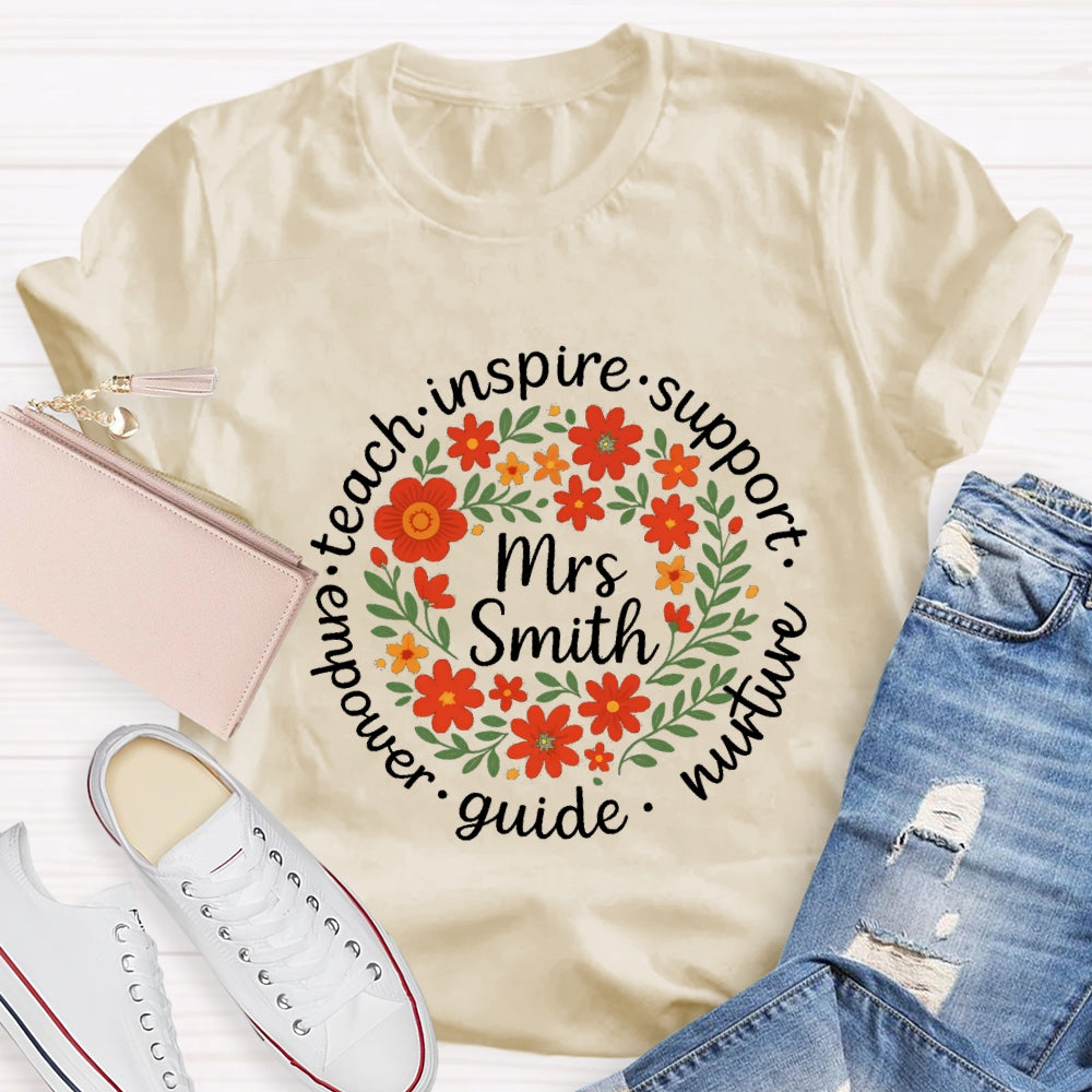 Personalized Name Floral Circle Inspire Support Them T-shirt
