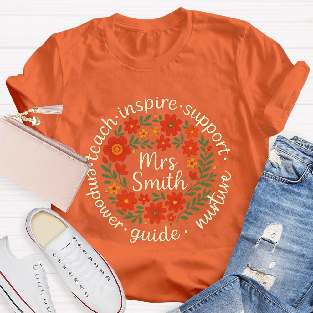 Personalized Name Floral Circle Inspire Support Them T-shirt