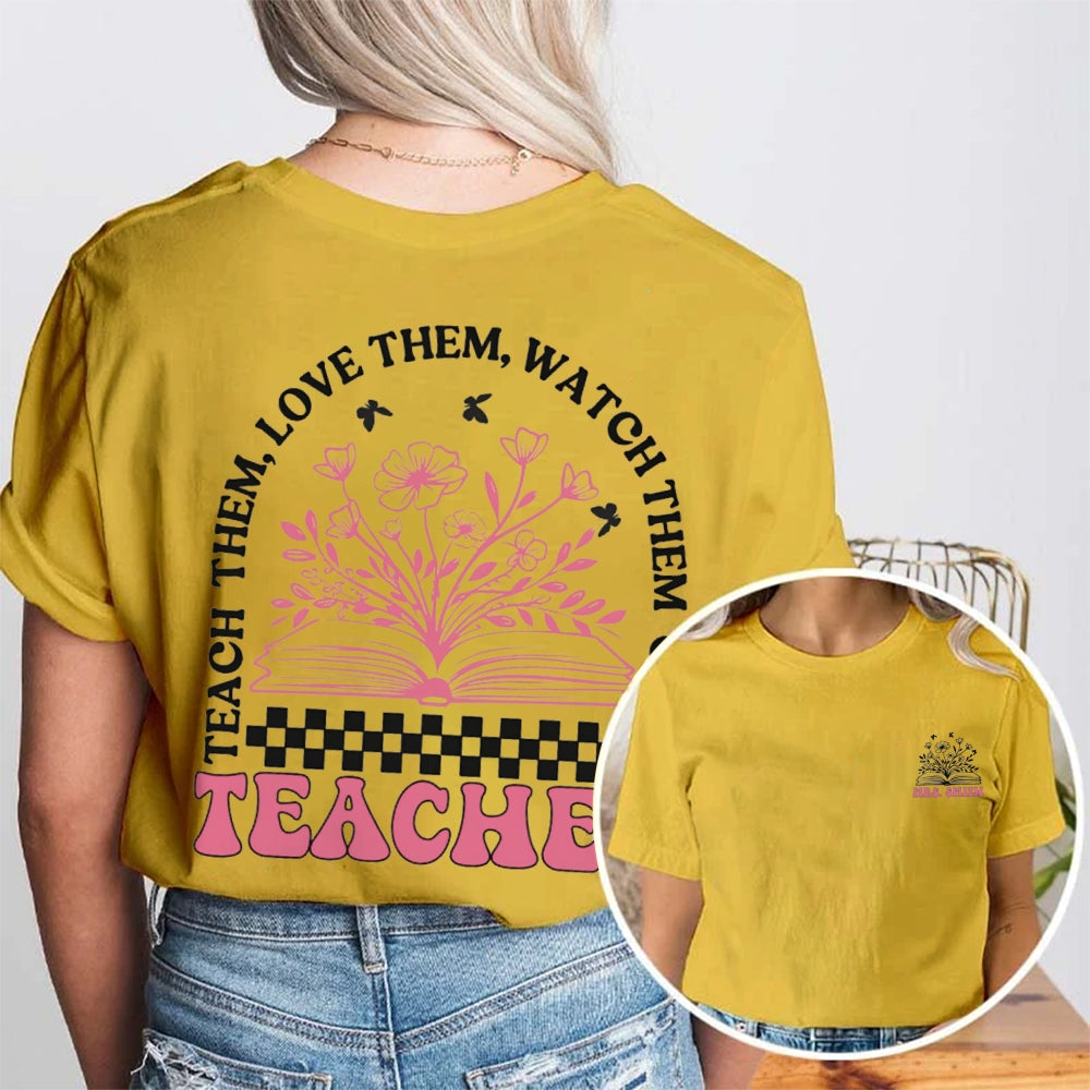 Personalized Name Teach Love Students Double Printed T-shirt