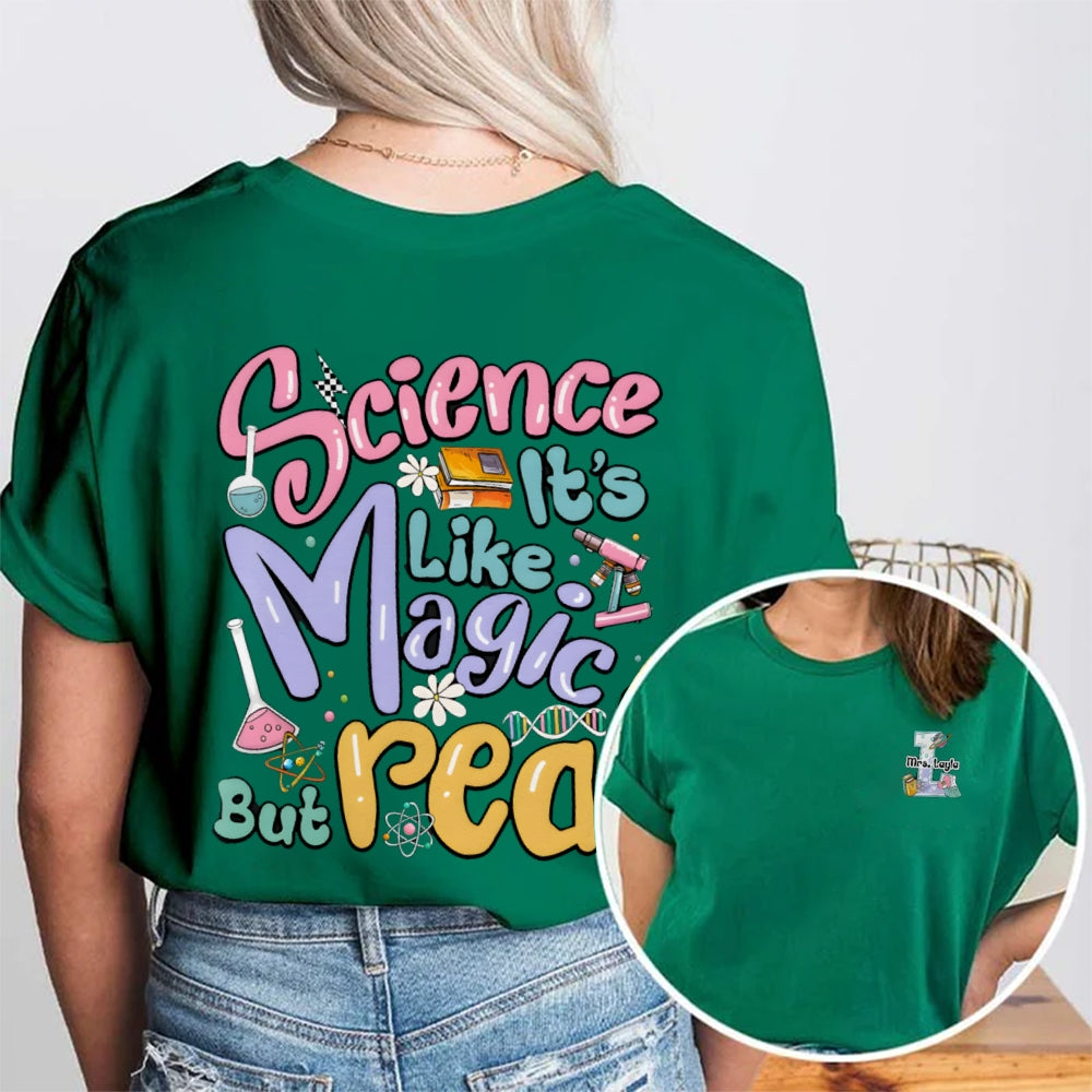 Personalized Name Science Is Like Magic Double Printed T-shirt