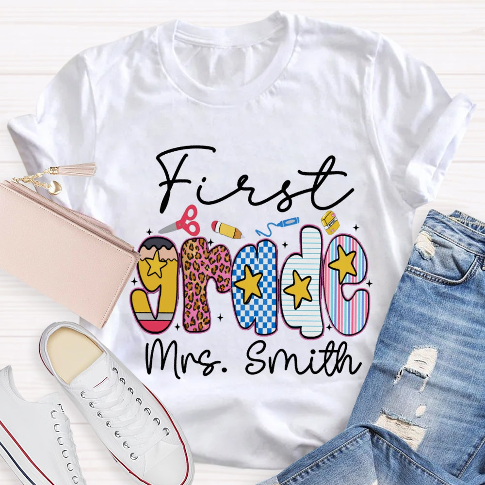 Personalized Name And Grade First Grade Star T-shirt
