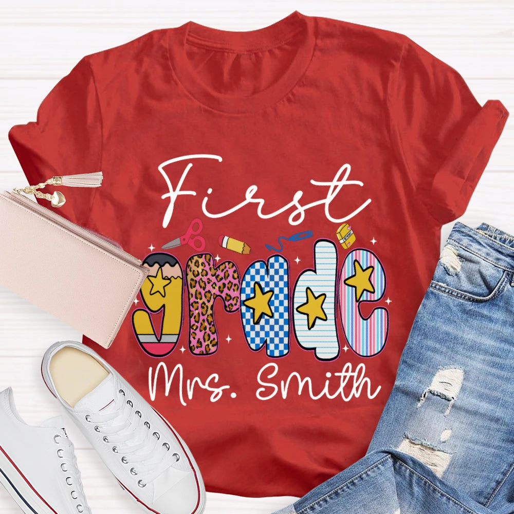 Personalized Name And Grade First Grade Star T-shirt