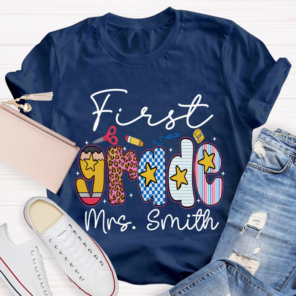 Personalized Name And Grade First Grade Star T-shirt