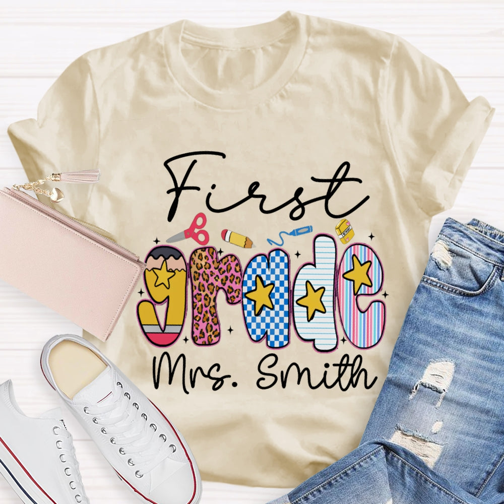 Personalized Name And Grade First Grade Star T-shirt