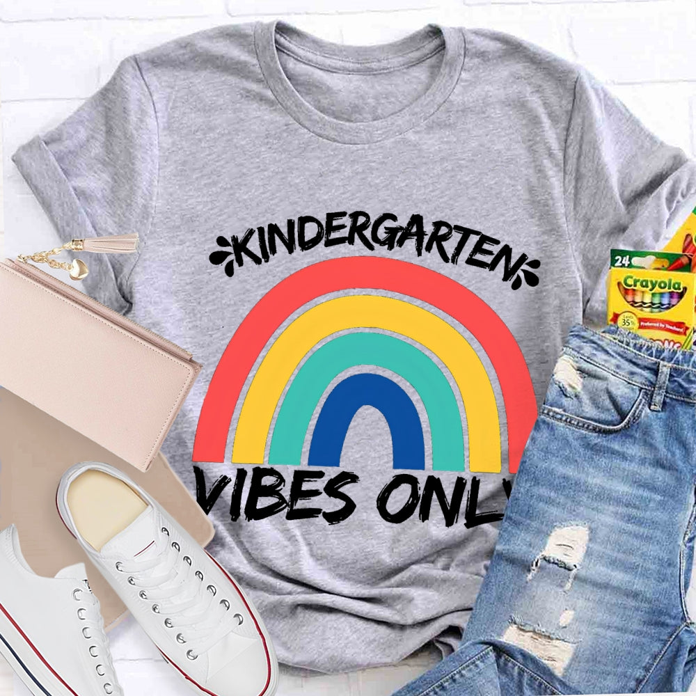 Personalized Grade Kindergarten Vibes Only Rainbow Bridge T-shirt
