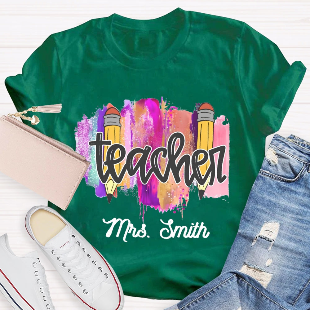 Personalized Name Color Brush Tie Dye Teacher T-shirt