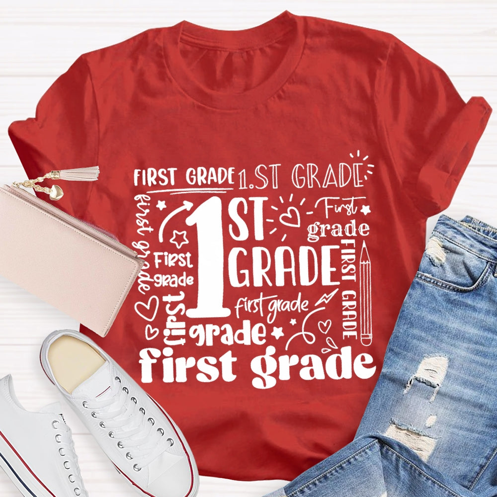 Personalized Grade First Grade Sun Pattern Teacher T-shirt