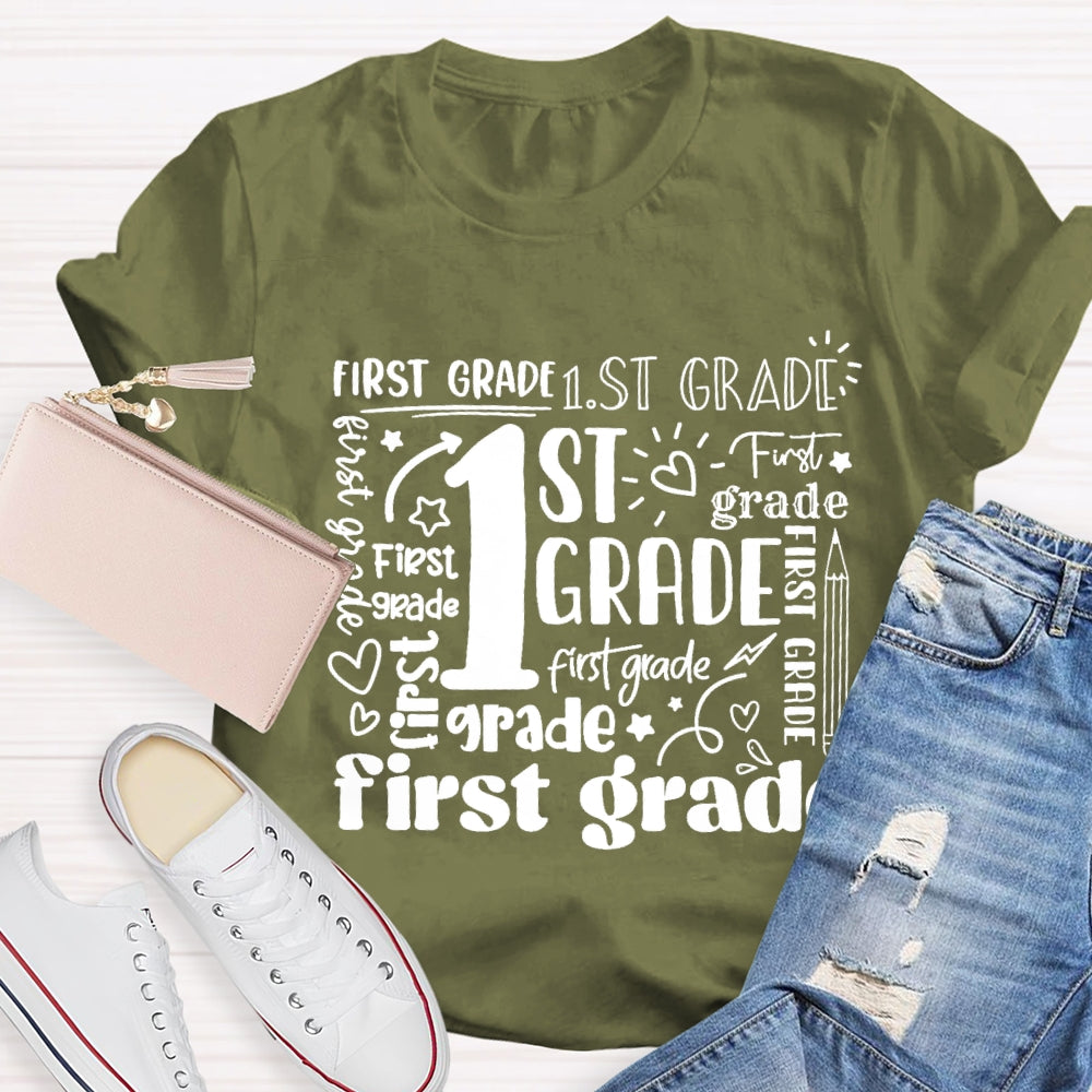 Personalized Grade First Grade Sun Pattern Teacher T-shirt