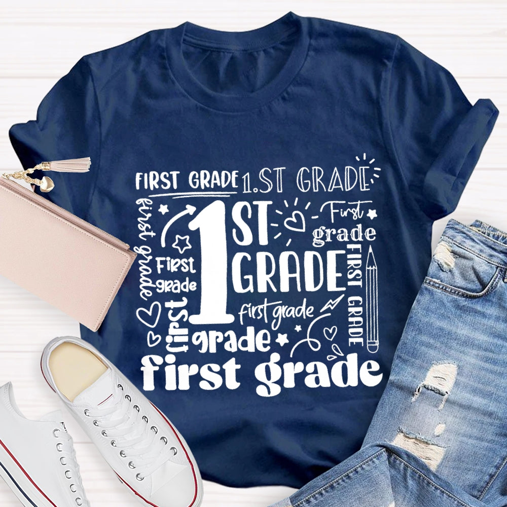 Personalized Grade First Grade Sun Pattern Teacher T-shirt