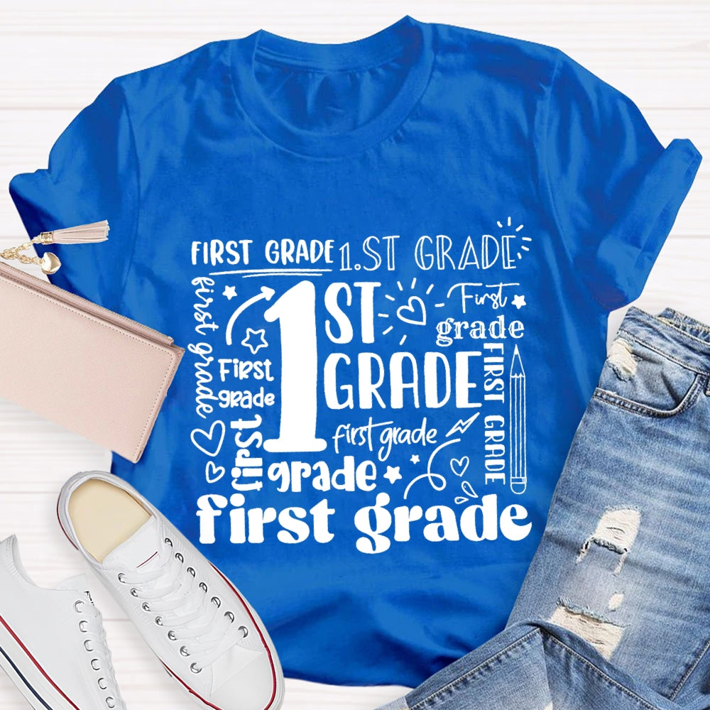 Personalized Grade First Grade Sun Pattern Teacher T-shirt