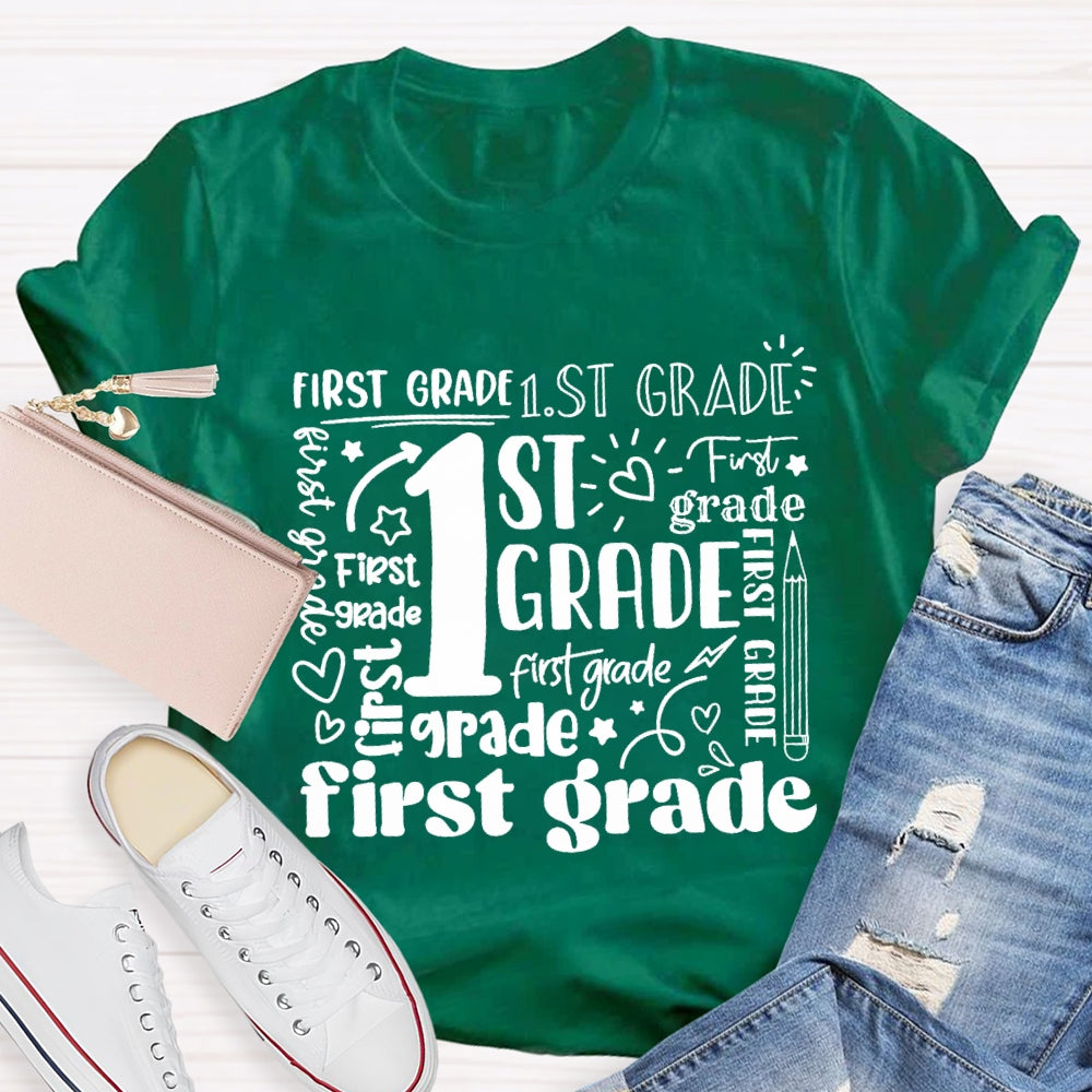 Personalized Grade First Grade Sun Pattern Teacher T-shirt
