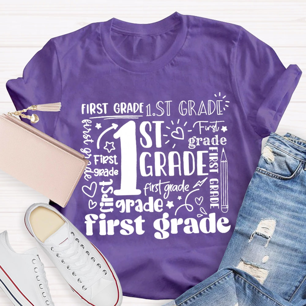 Personalized Grade First Grade Sun Pattern Teacher T-shirt