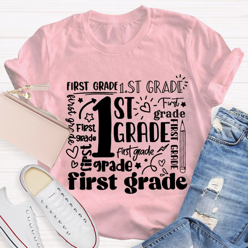 Personalized Grade First Grade Sun Pattern Teacher T-shirt