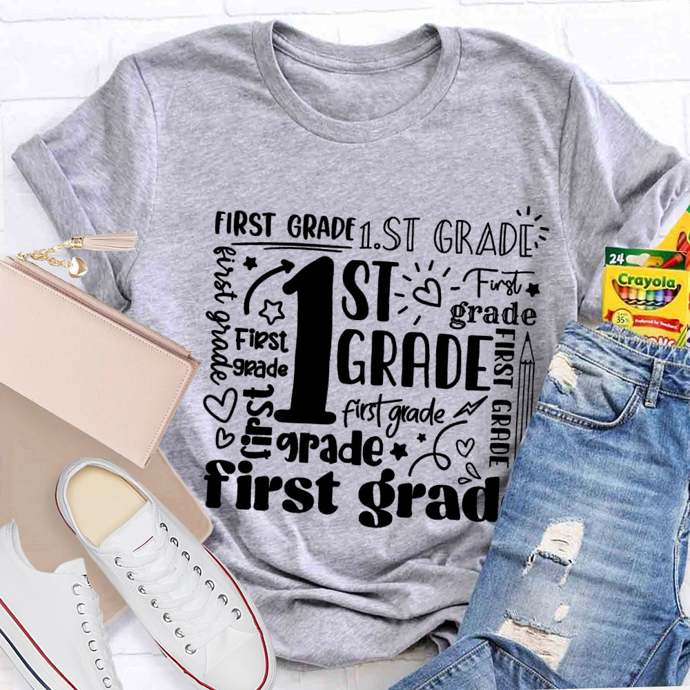 Personalized Grade First Grade Sun Pattern Teacher T-shirt