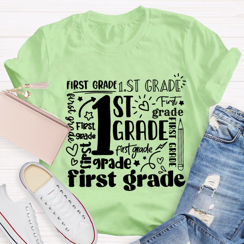 Personalized Grade First Grade Sun Pattern Teacher T-shirt
