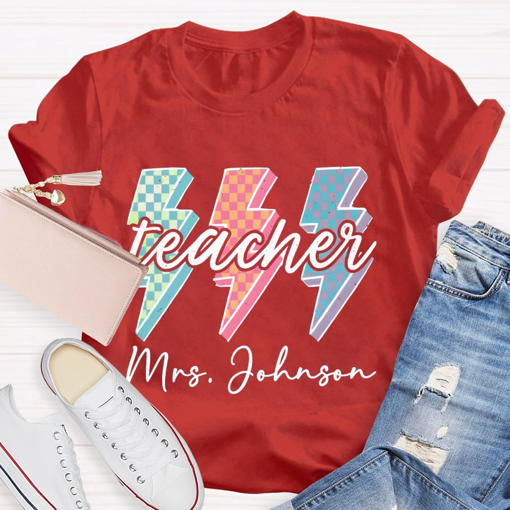 Personalized Teacher Name Colorful Checkerboard T-shirt