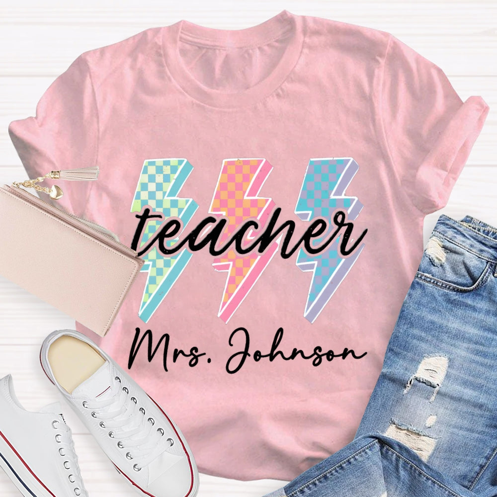 Personalized Teacher Name Colorful Checkerboard T-shirt