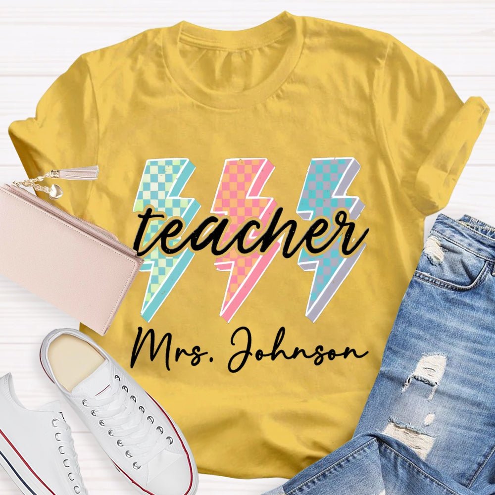 Personalized Teacher Name Colorful Checkerboard T-shirt