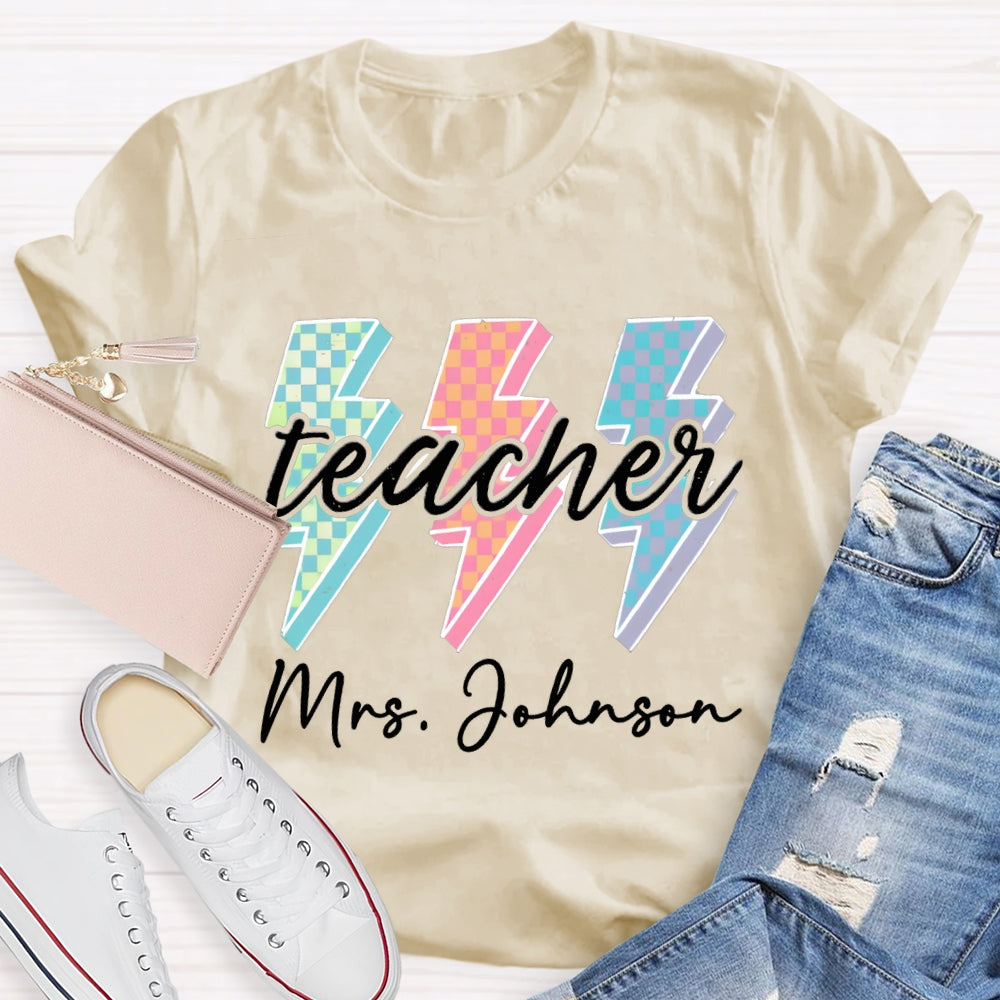 Personalized Teacher Name Colorful Checkerboard T-shirt