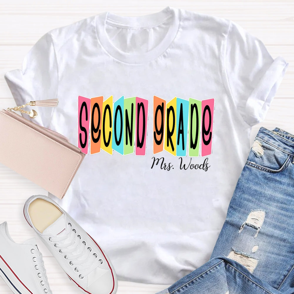Personalized Name And Grade Colored Squares T-shirt
