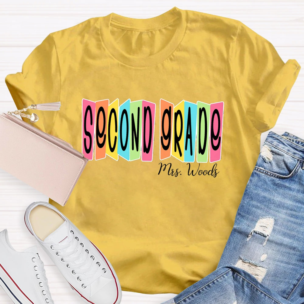 Personalized Name And Grade Colored Squares T-shirt
