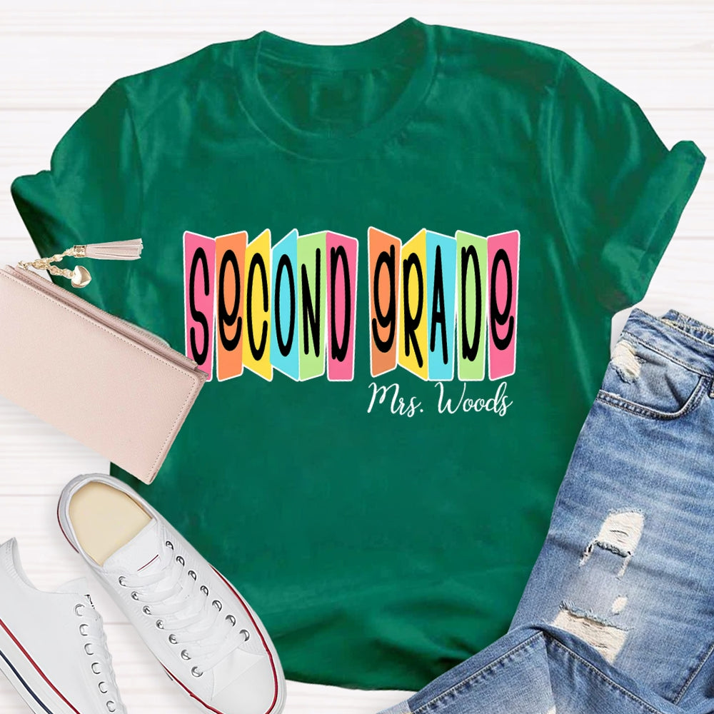 Personalized Name And Grade Colored Squares T-shirt