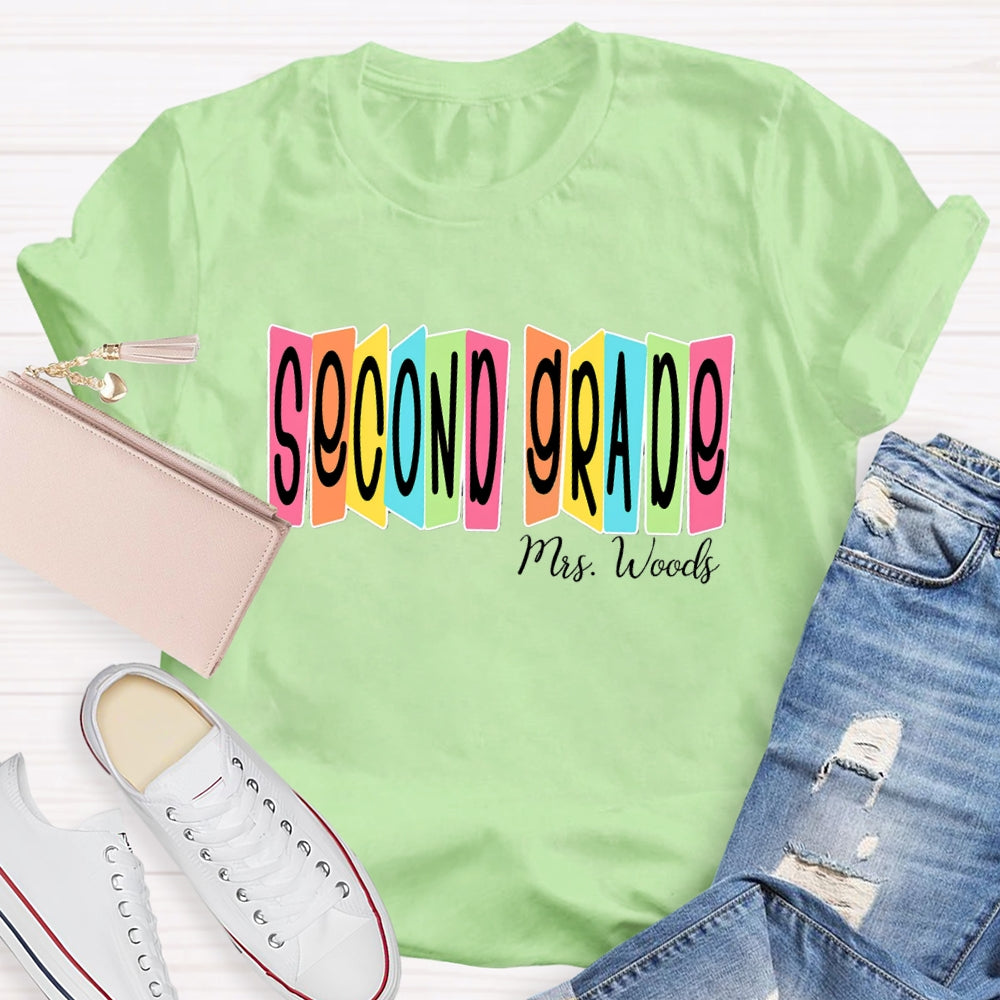 Personalized Name And Grade Colored Squares T-shirt