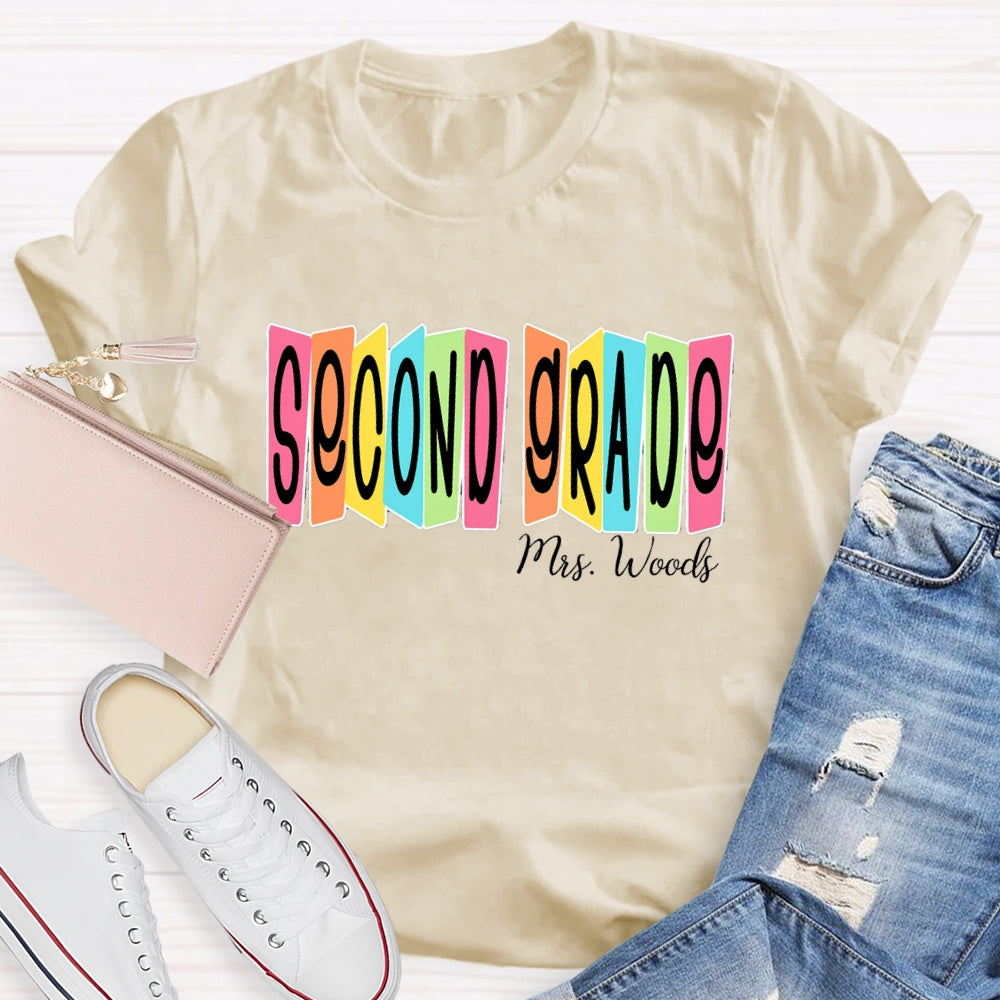 Personalized Name And Grade Colored Squares T-shirt
