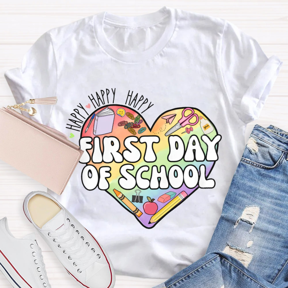 Happy Happy First Day Of School Colored Heart T-shirt
