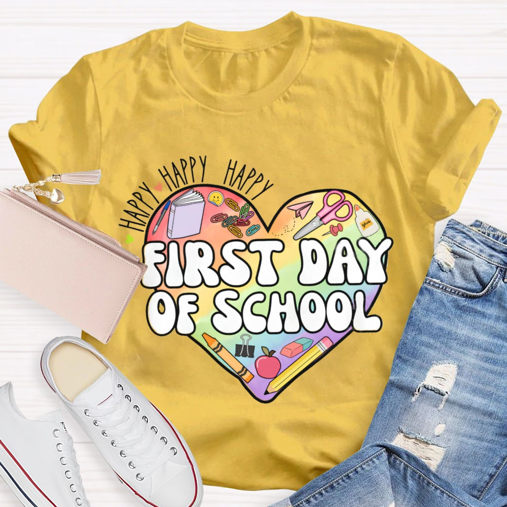 Happy Happy First Day Of School Colored Heart T-shirt