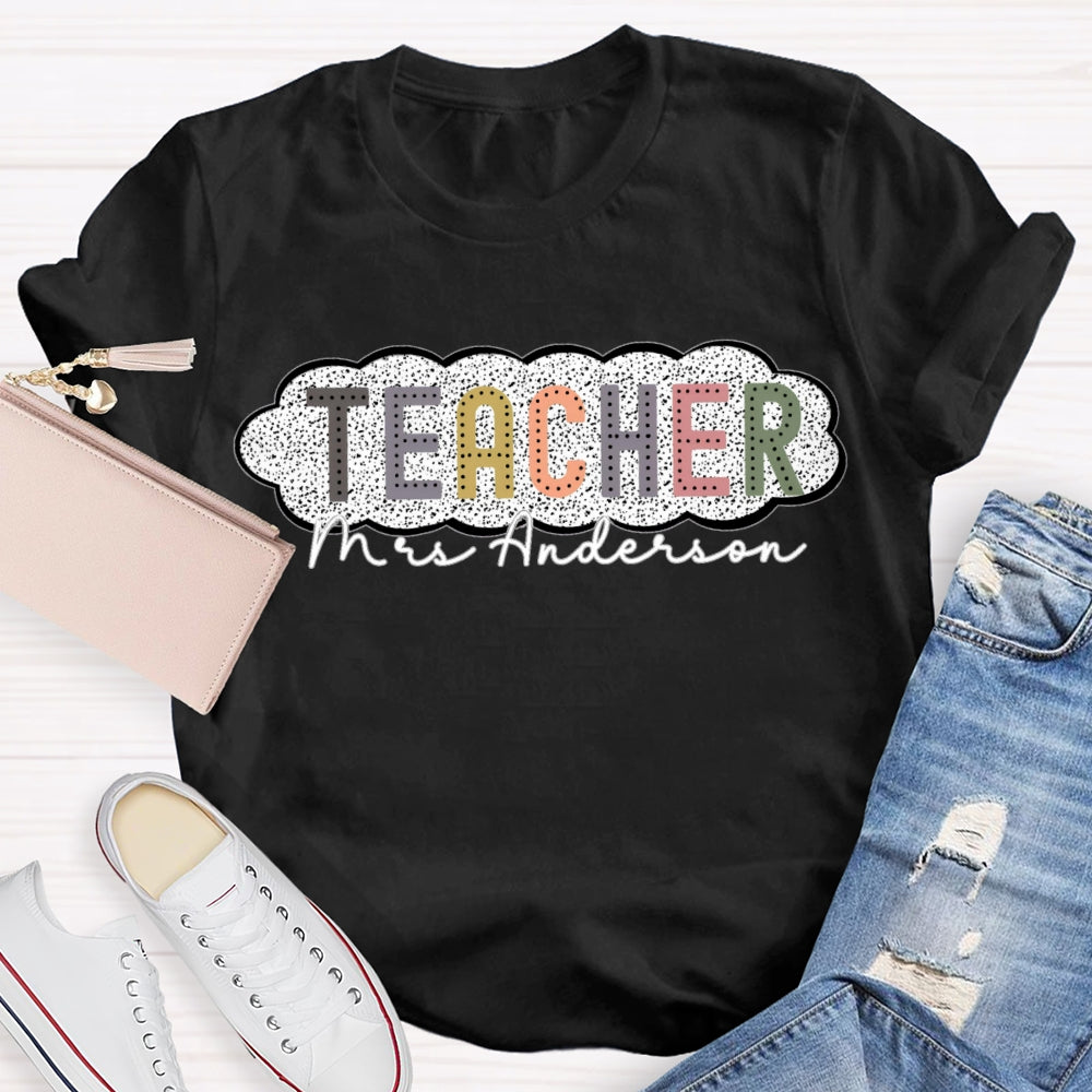 Personalized Name Spotted Print Teacher T-shirt