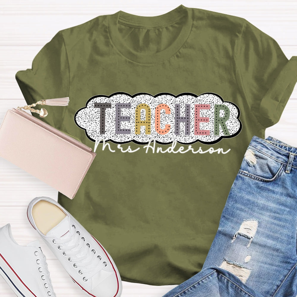 Personalized Name Spotted Print Teacher T-shirt