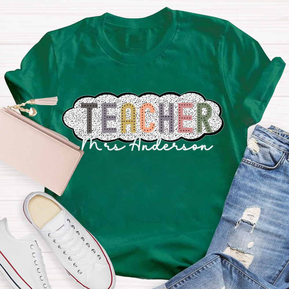 Personalized Name Spotted Print Teacher T-shirt