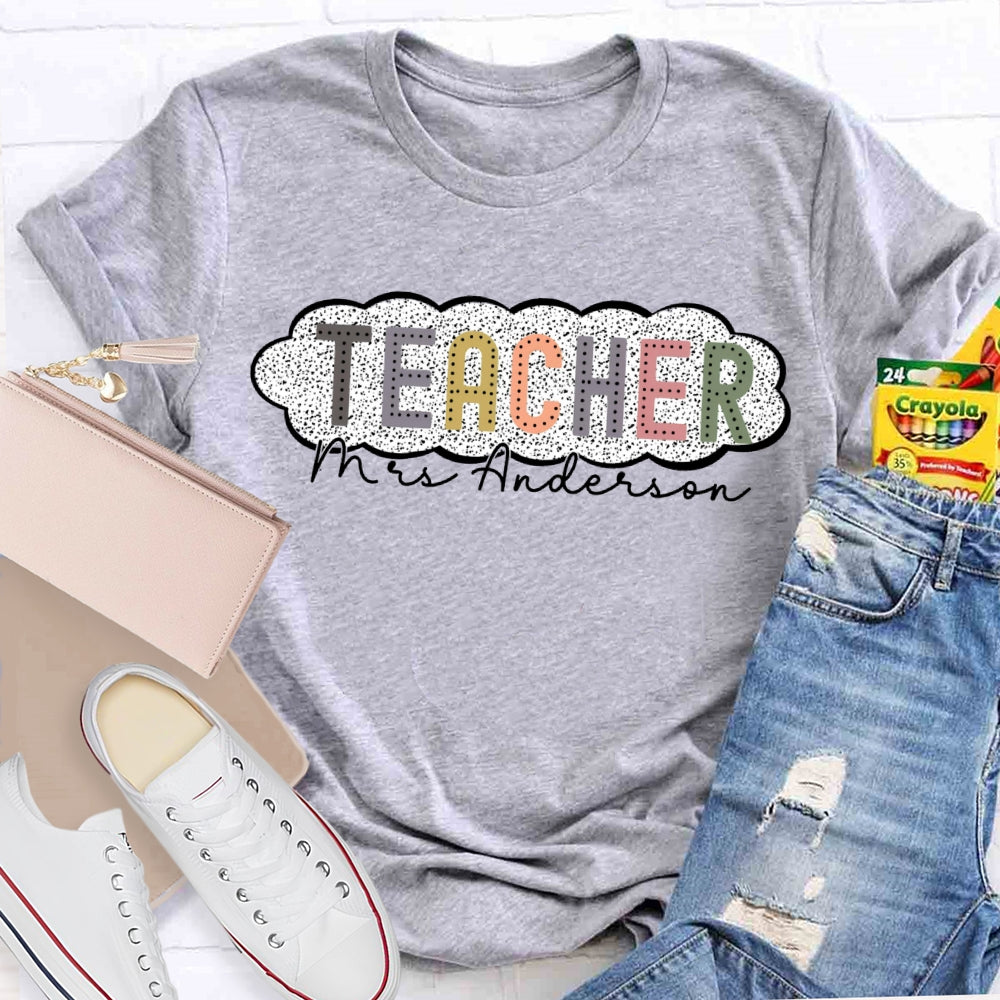 Personalized Name Spotted Print Teacher T-shirt
