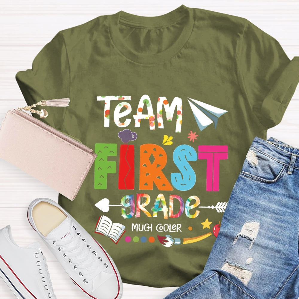 Personalized Grade Team First Grade Much Cooler Paper Airplane Brush T-shirt