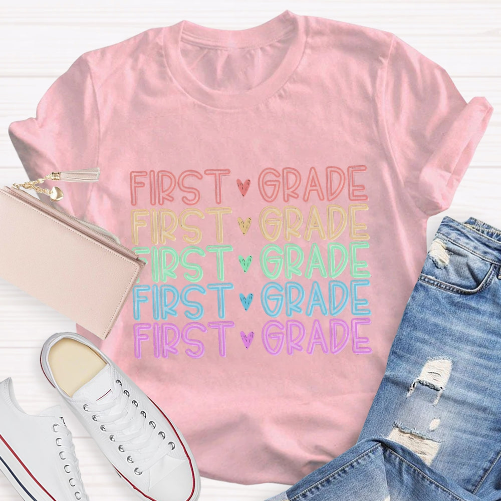 Personalized Grade Colorful Heart Letter T-Shirt
